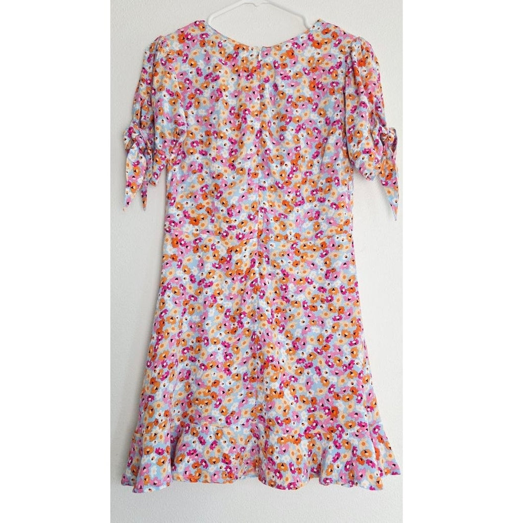 Faithfull The Brand Daphne Mini Dress XS 2 Turnesol Floral Tie Sleeve Ruffle Hem