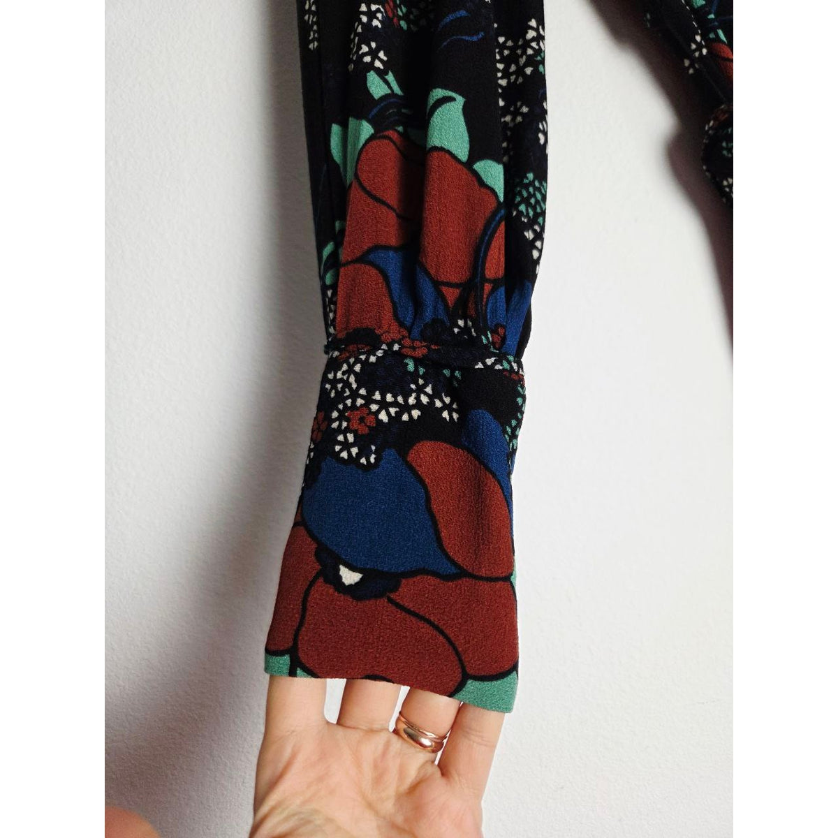ba&sh Floral Midi Dress 4 XS Abelia Noir Open Back Long Sleeves Belted
