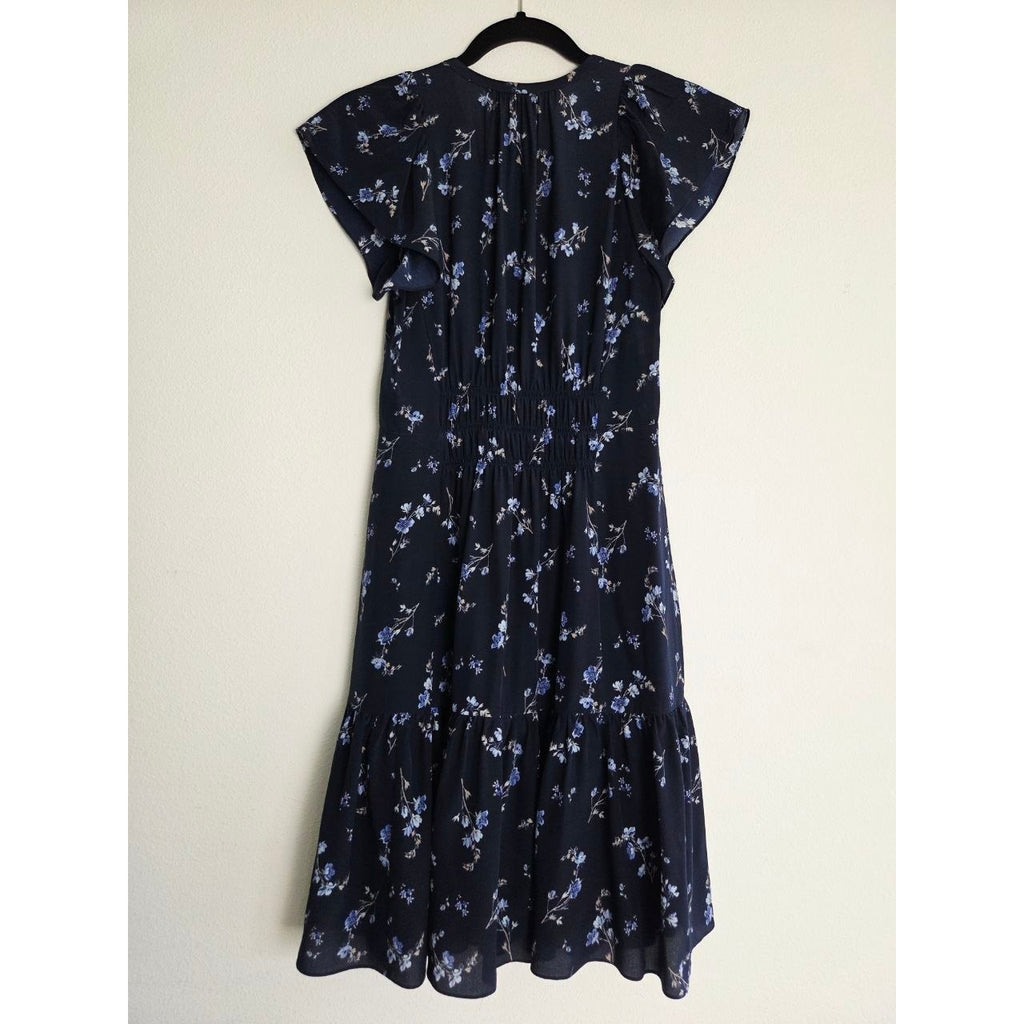 Rebecca Taylor Silk Dress 0 XS Navy Blue Floral Francine 100% Silk Mini Dress