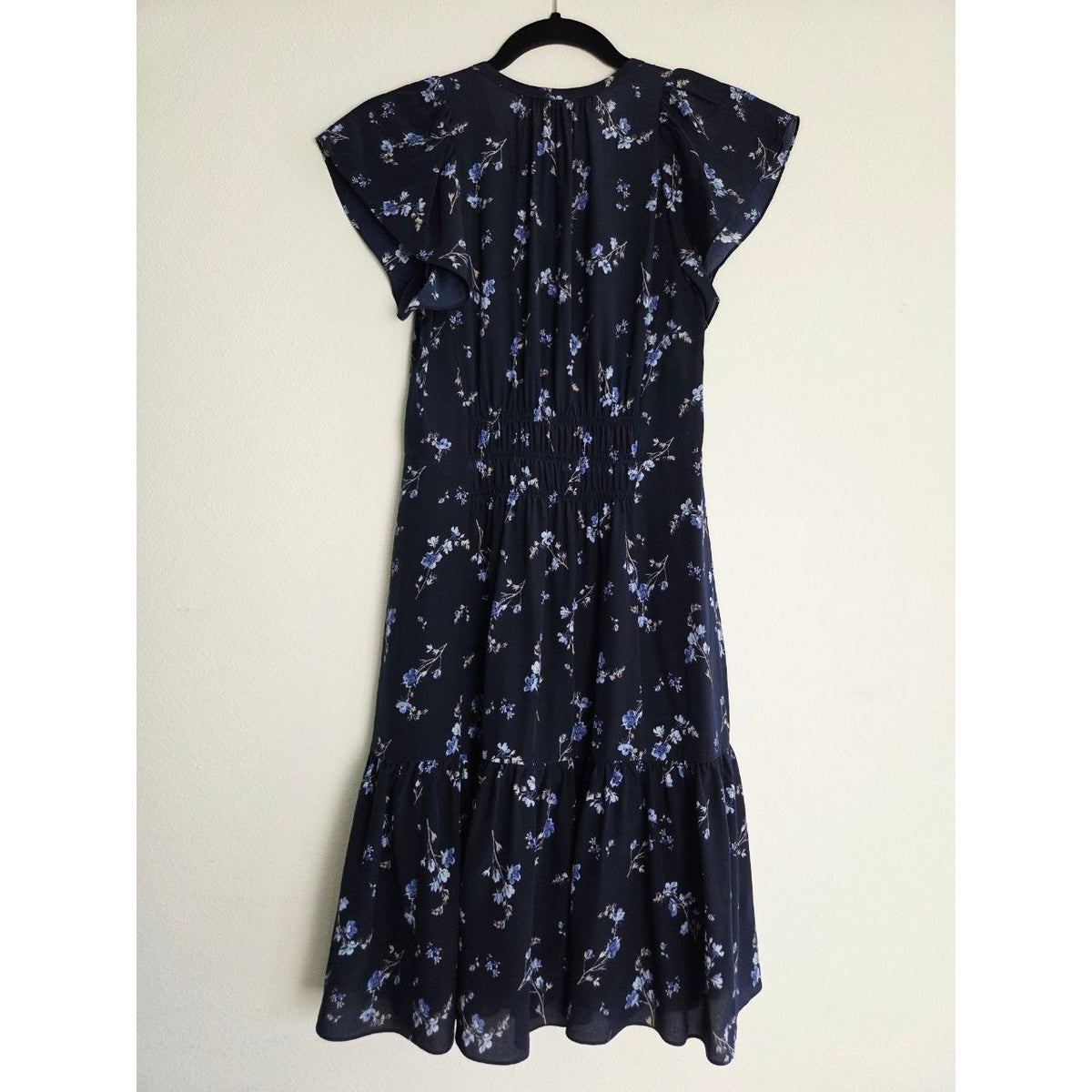 Rebecca Taylor Silk Dress 0 XS Navy Blue Floral Francine 100% Silk Mini Dress