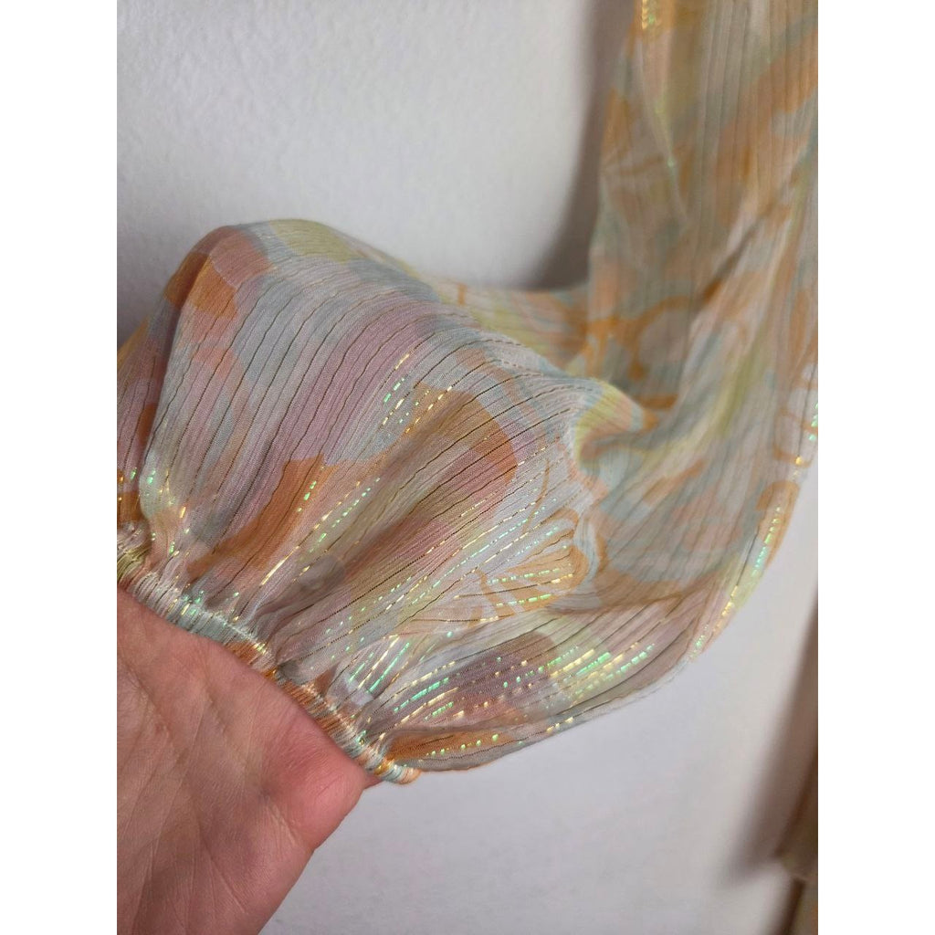 Elastic sleeve cuff of Maje Rufflino metallic silk-blend maxi dress