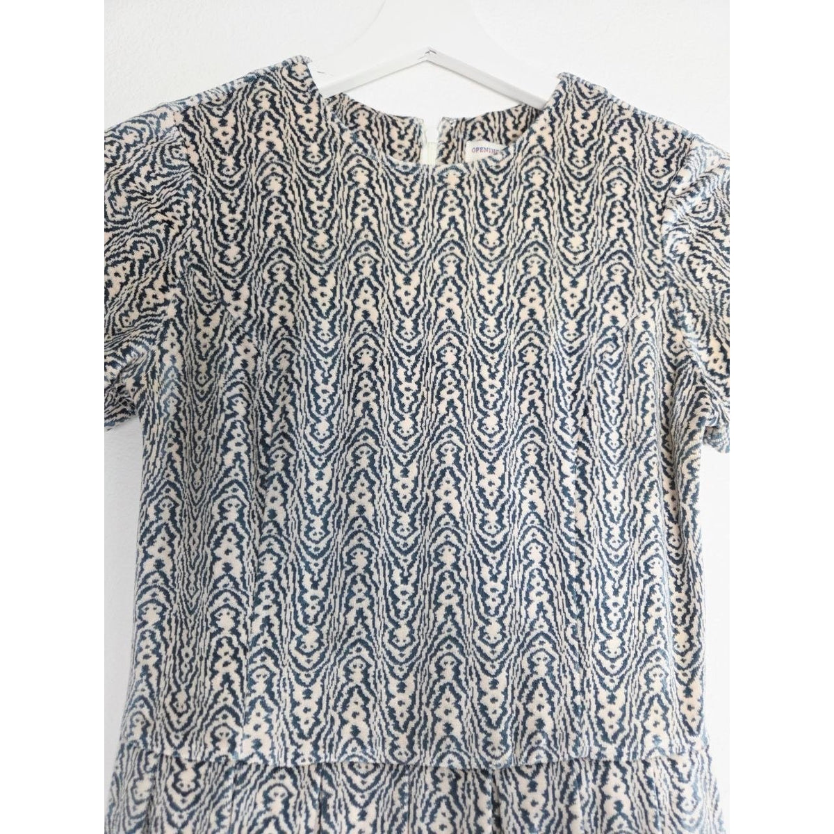 Opening Ceremony Velour Velvet Dress Small Blue Cream Mini Skater Short Sleeves