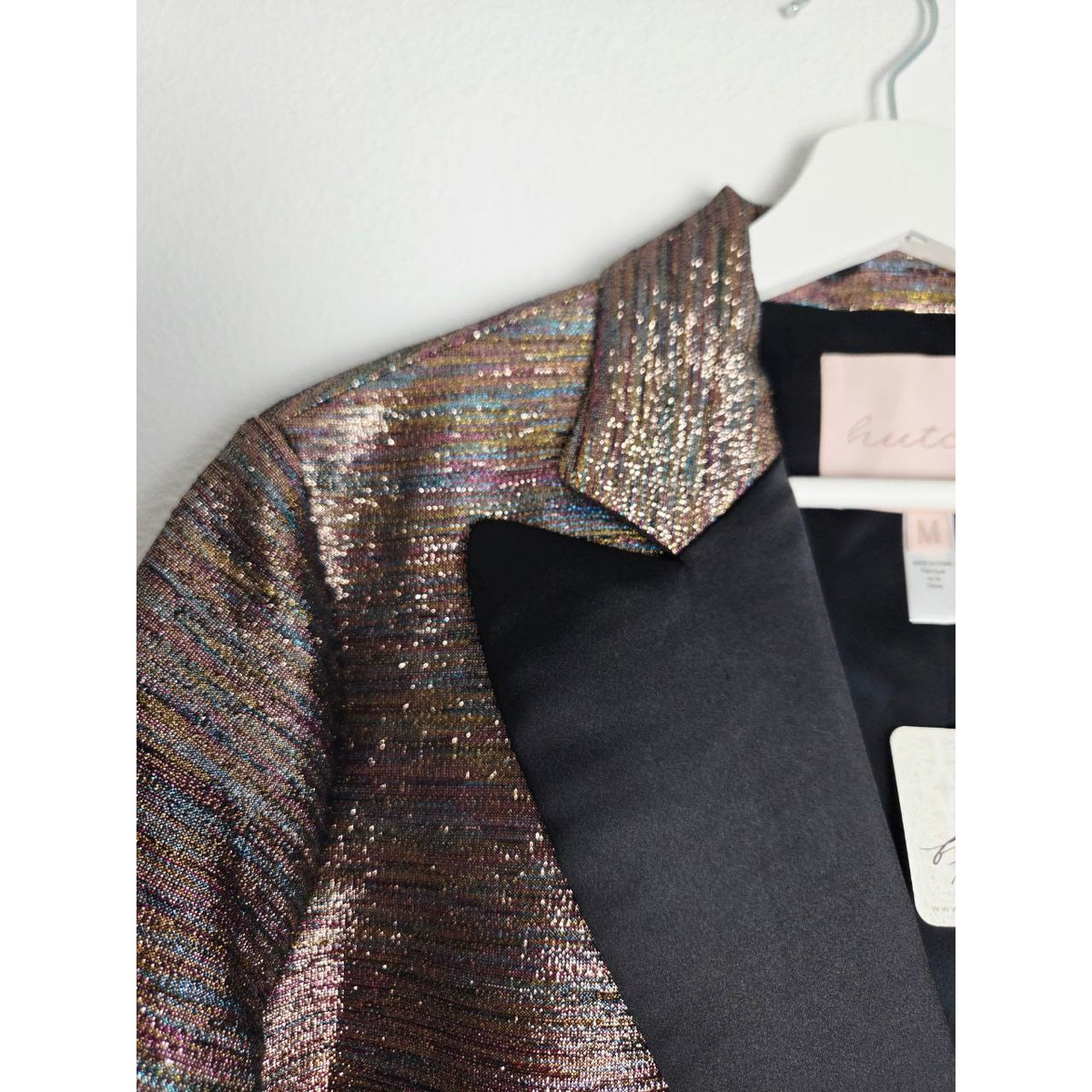 Hutch Free People Blazer Medium Metallic Rose Gold Glam Jacquard Tuxedo Jacket