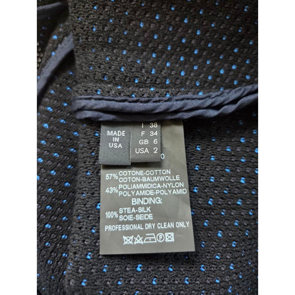 Size, composition and care label of Derek Lam blue and black sheath dress
