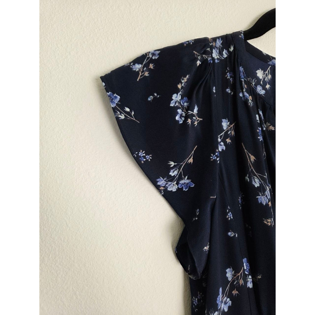 Rebecca Taylor Silk Dress 0 XS Navy Blue Floral Francine 100% Silk Mini Dress