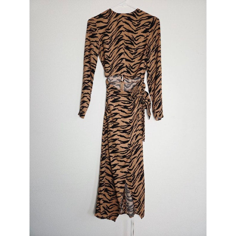 Reformation Midi Dress 2 XS Maurita Rajah Tiger Print Cutout Wrap Tie NWT