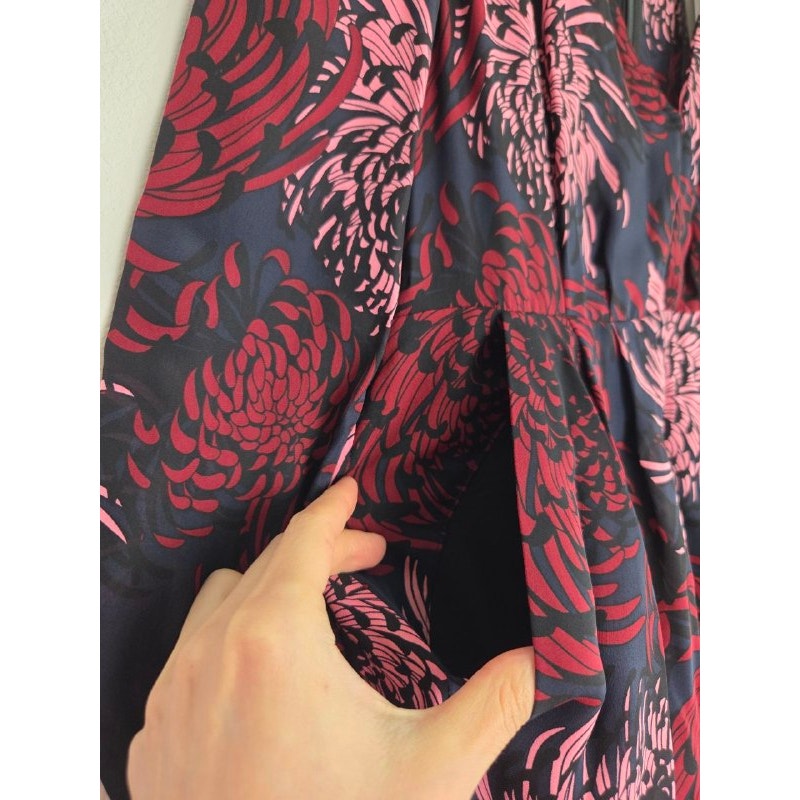 A.L.C. Bailey Silk Dress 0 XS Floral Long Sleeve Midi Side Pocket Skirt Slit NWT