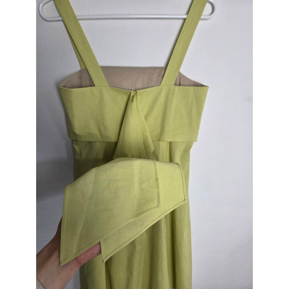 Theory Linen Dress 4 Small Lime Yellow Chartreuse Mini Sleeveless Square Neck