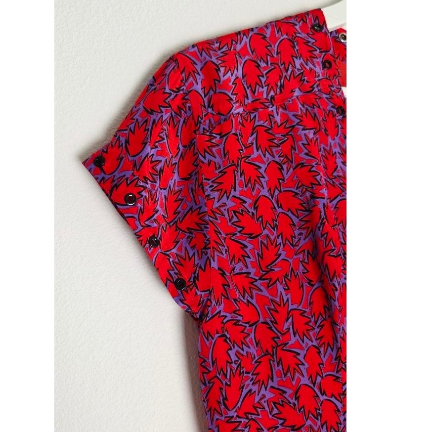 Derek Lam Silk Blend Mini Dress 2 Red Purple Grommet Trim Ruffle Hem Babydoll