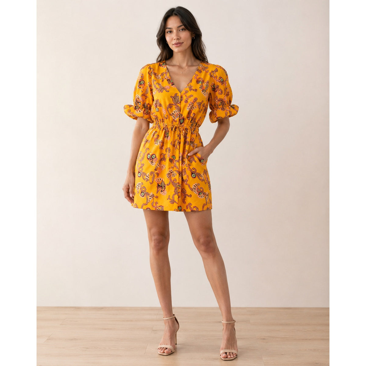 A.L.C. Mia Yellow Paisley Cotton Mini Dress Size 0